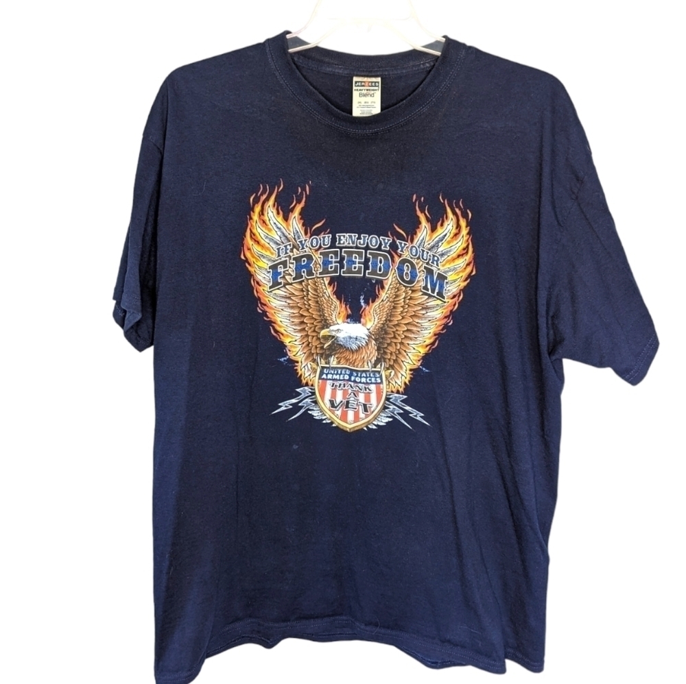 Vintage Jerzees American Bald Eagle Armed Forces Veteran support Tshirt 2XL